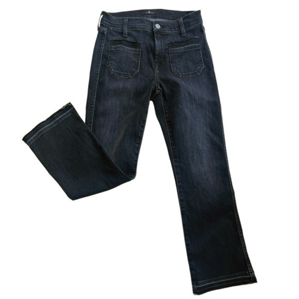 7 For All Mankind Black Unfinished Hem Wide Leg‎ Jeans Size 24